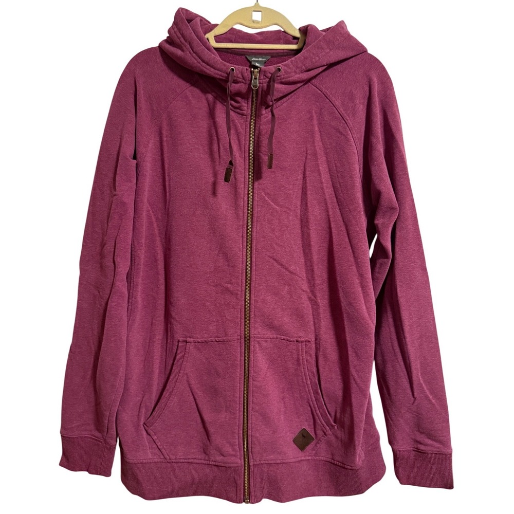 Eddie Bauer Women Tall 2XL Berry Purple Full Zip Hoodie Raglan Fleece Sweatshirt